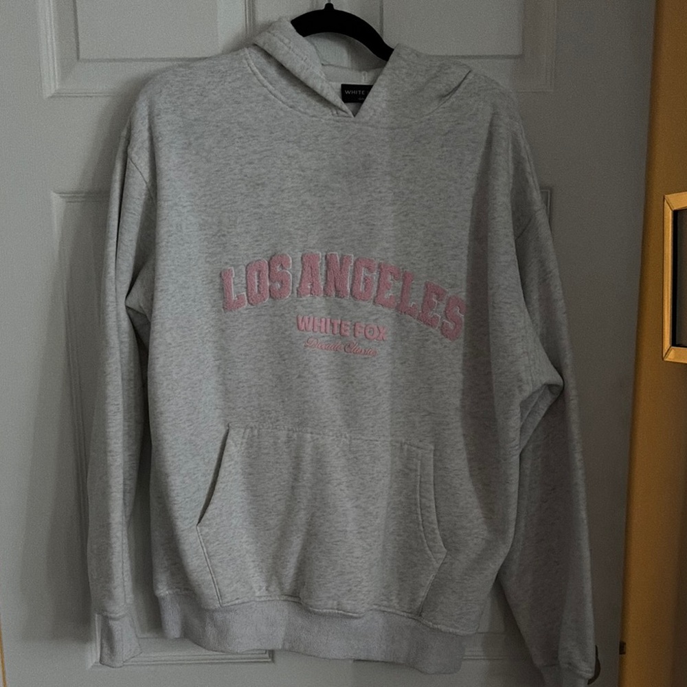 White Fox Los Angeles Grey Hoodie with Pink Lettering